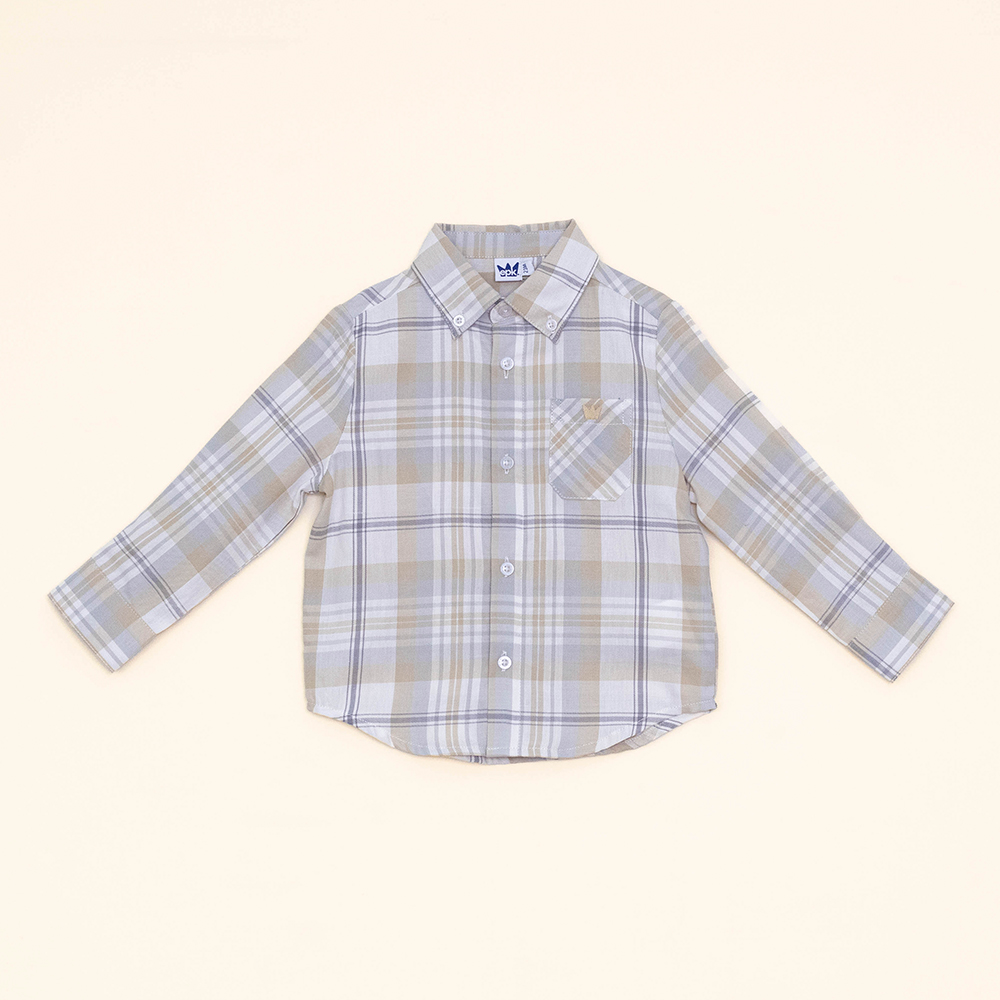 Camisa de Flannel Manga Larga, con Estampado de Cuadros Grises y Caquis para Bebé Niño