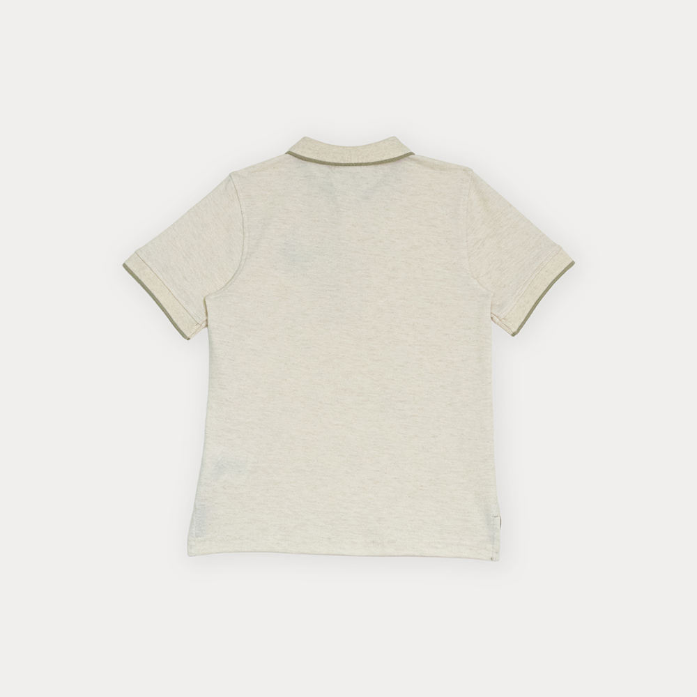 Chemise De Piqué Crema Con Bordado De Dinosaurio Para Niño