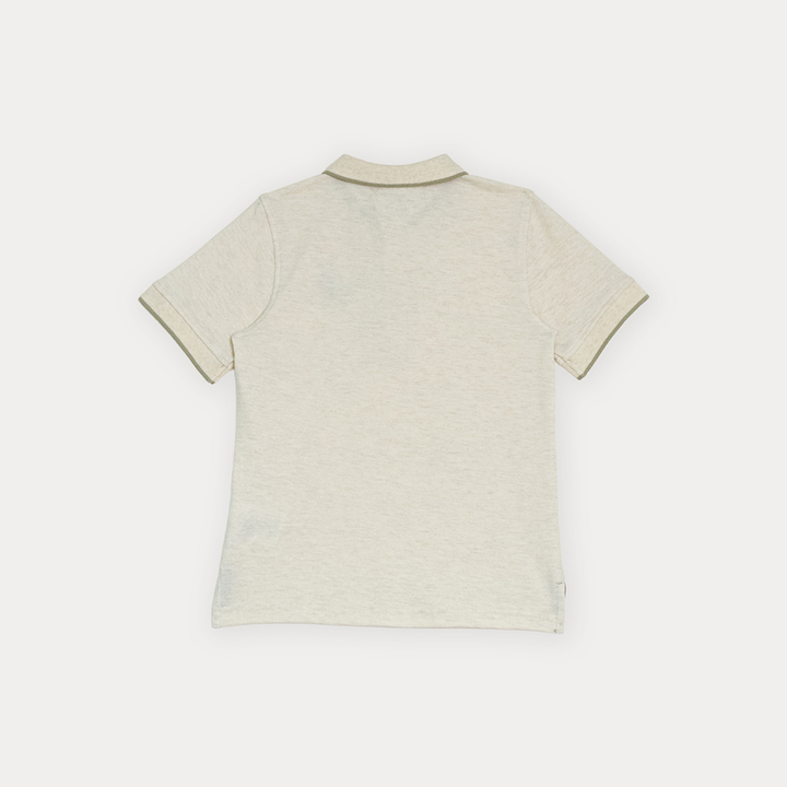 Chemise De Piqué Crema Con Bordado De Dinosaurio Para Niño