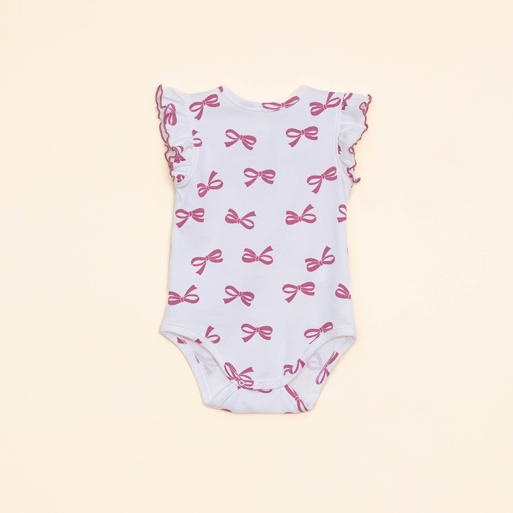 Body Color Hueso de Algodón Sin Mangas con Estampado de Lazos para Bebé Niña