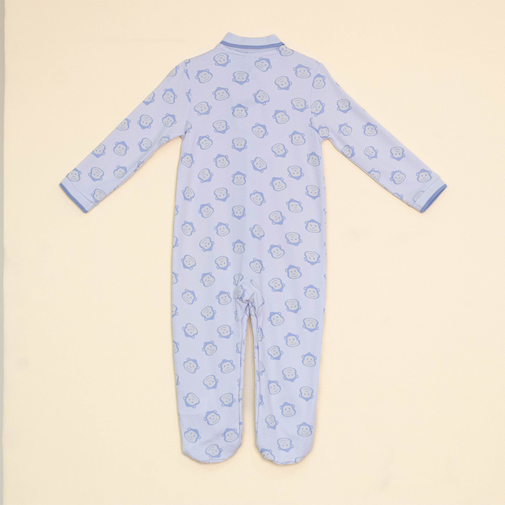 Pijama Blanca de Algodón con Estampado de Monos Azules para Bebé Niño