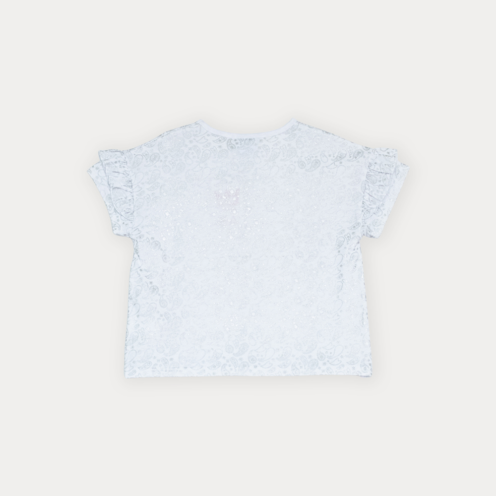 Franela De Algodón Blanca Con Estampado De Bacterias Plateado Metálico Para Niña