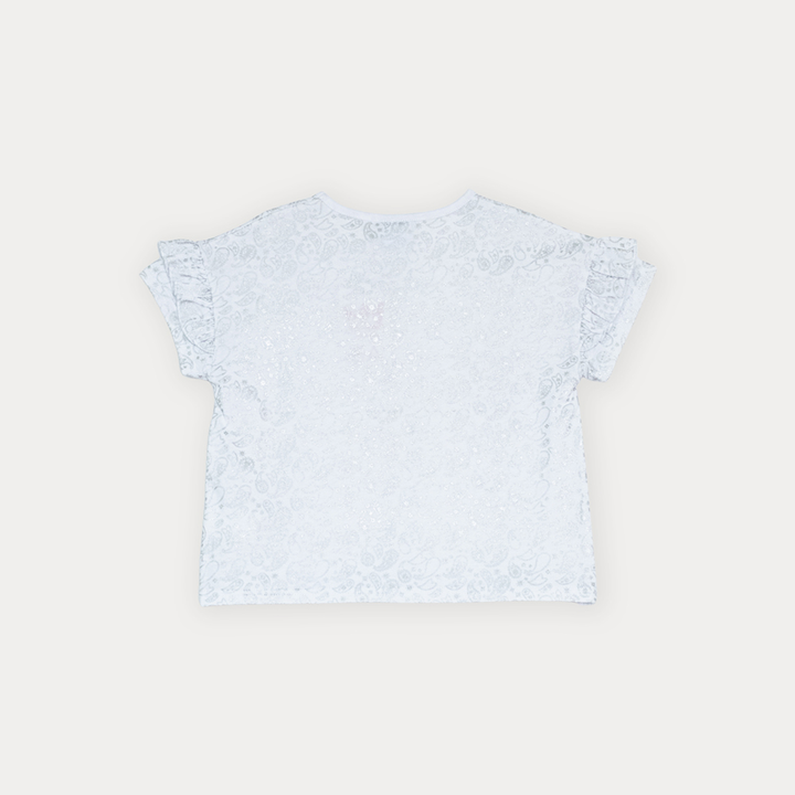 Franela De Algodón Blanca Con Estampado De Bacterias Plateado Metálico Para Niña