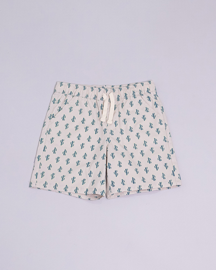 Short crema con cactus verdes y elástico en la cintura
