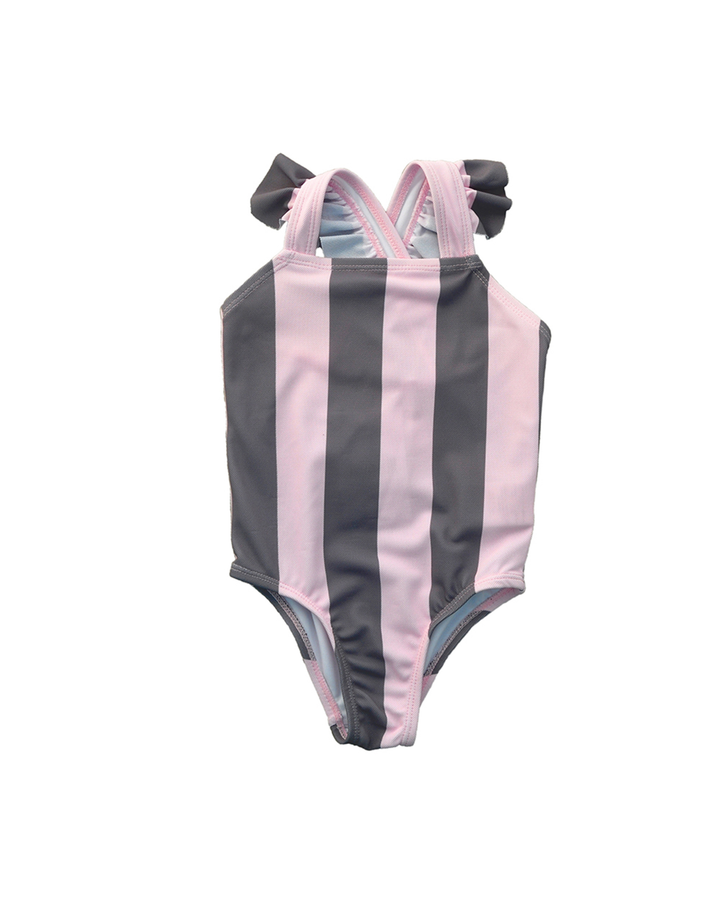 Traje de baño con rayas verticales rosadas y grises para Bebé Niña