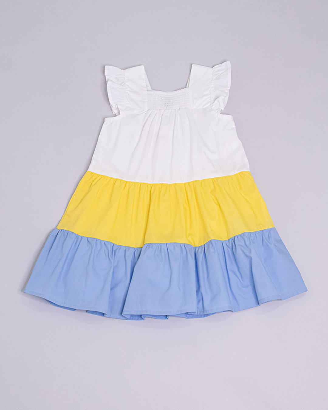 Vestido sin mangas blanco, amarillo y azul