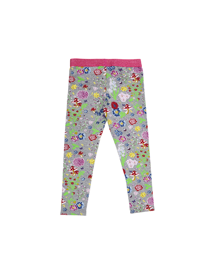 Legging gris con estampado de insectos y flores