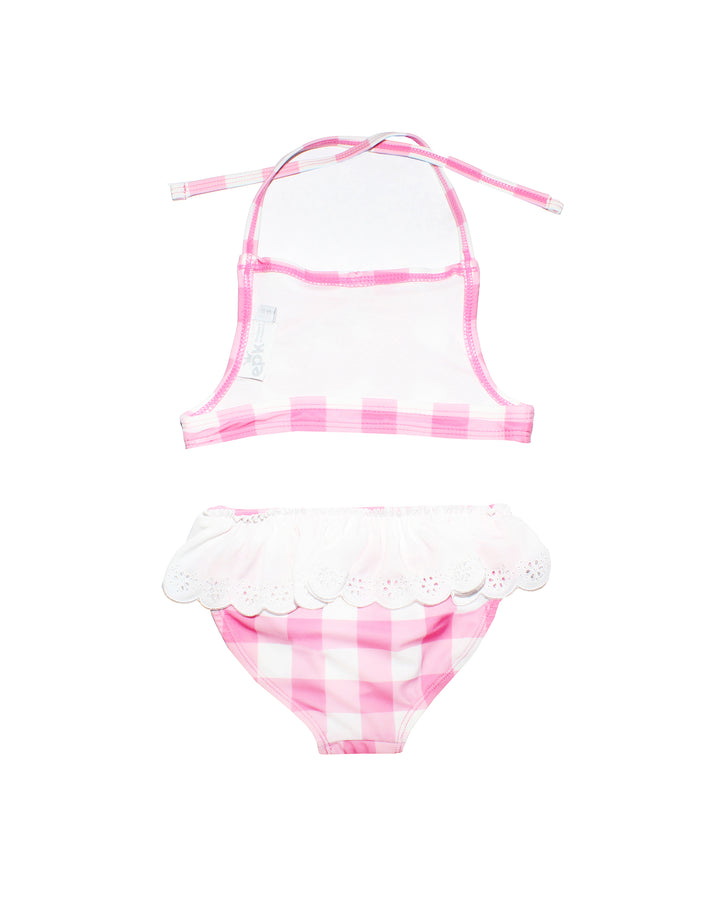 Traje De Baño de cuadros rosados y blancos para Niña