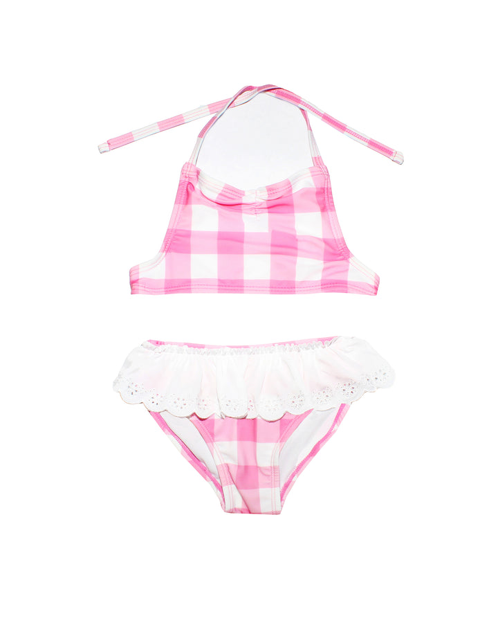 Traje De Baño de cuadros rosados y blancos para Niña