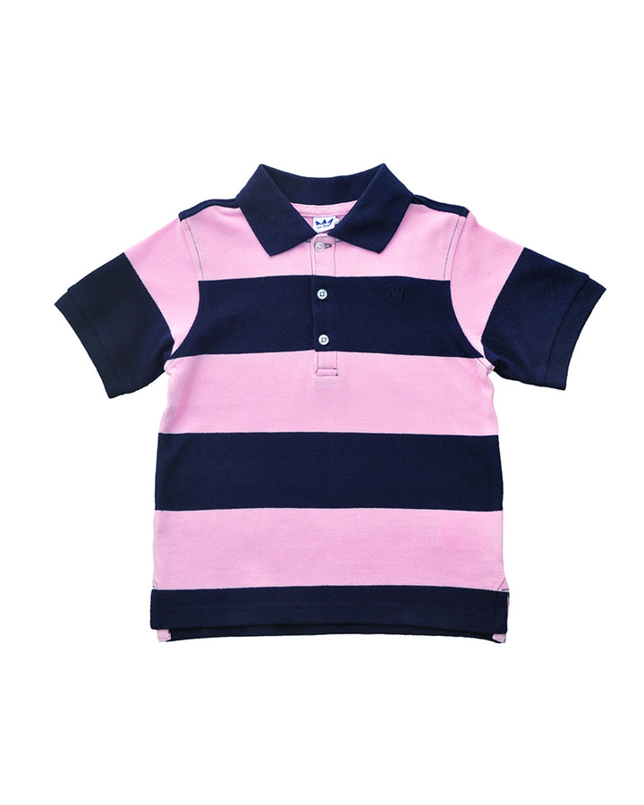 Polo de rayas azul marino y rosadas