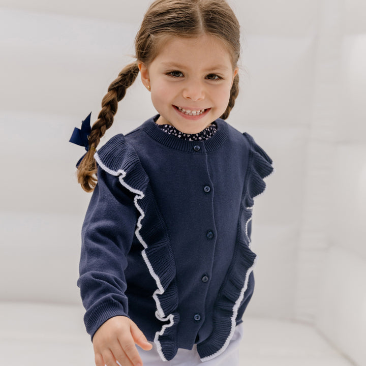 Cardigan azul marino con volante