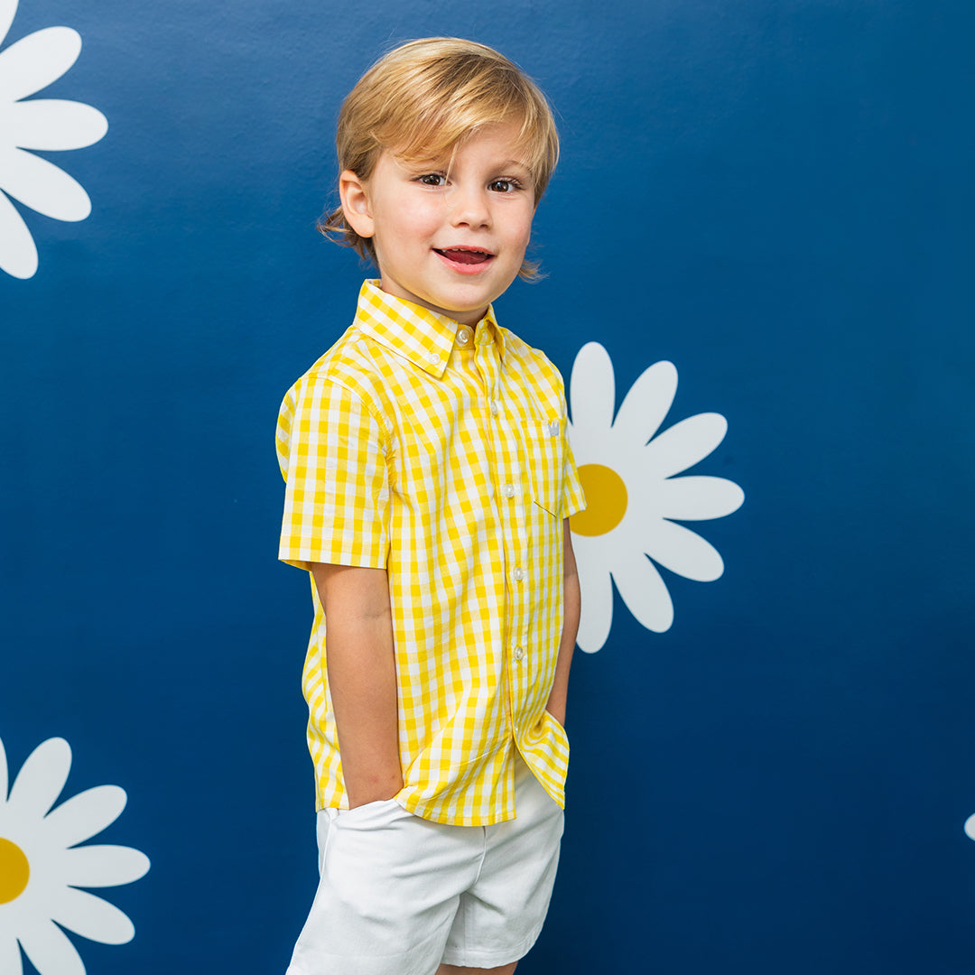 Camisa manga corta de vichy amarillo y blanco