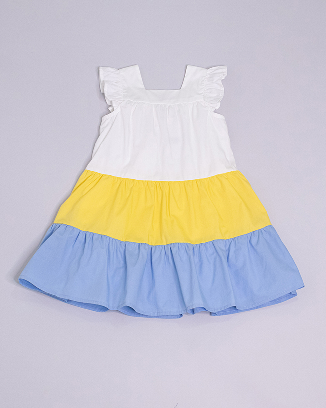 Vestido sin mangas blanco, amarillo y azul