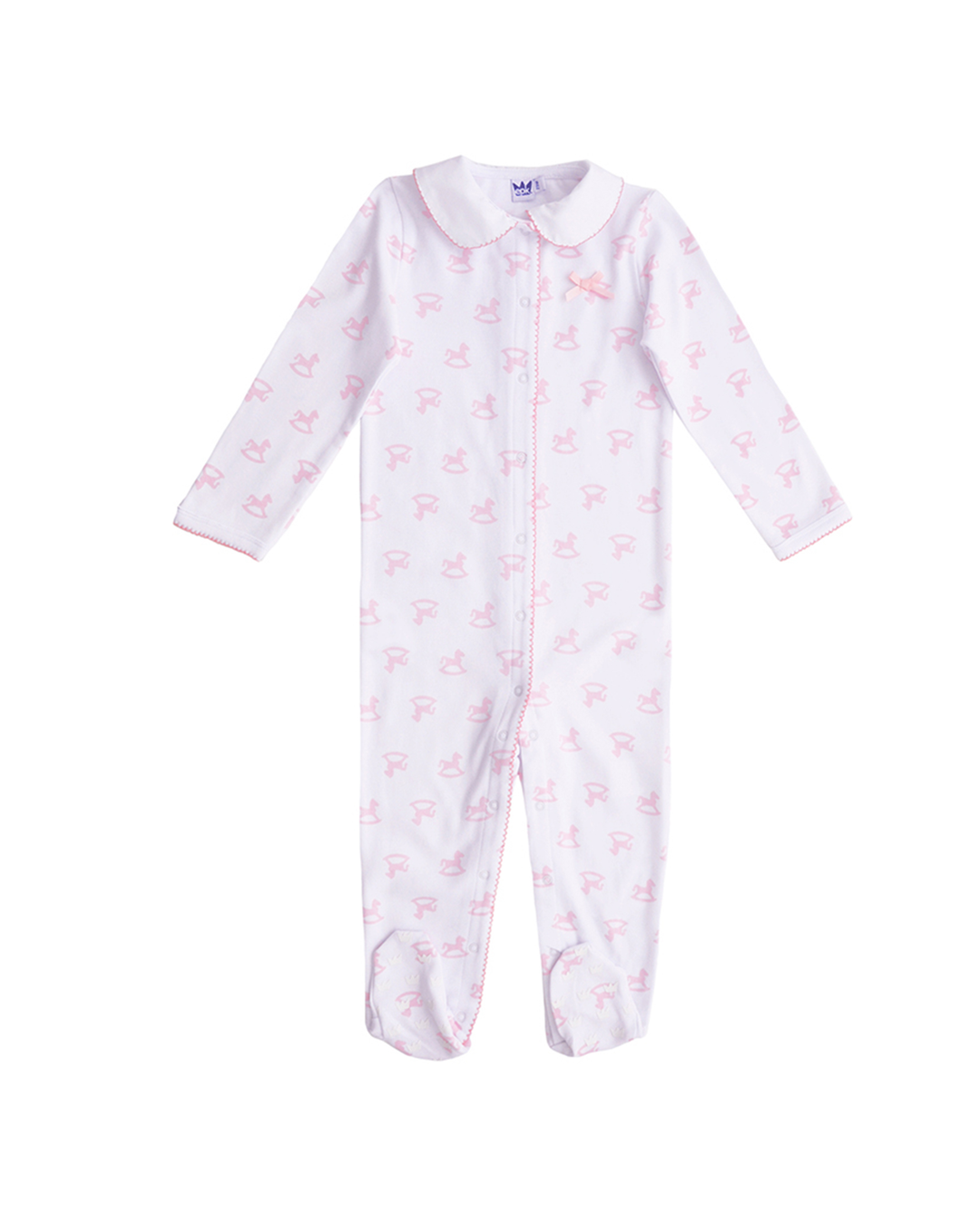 Pijama con cuello con estampado de caballitos de madera rosados