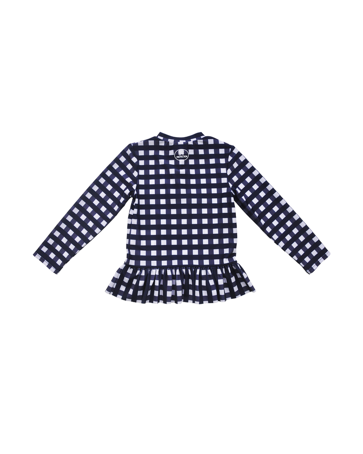Franela de agua de vichy azul marino y blanco con corazón rojo estampado para Bebé Niña