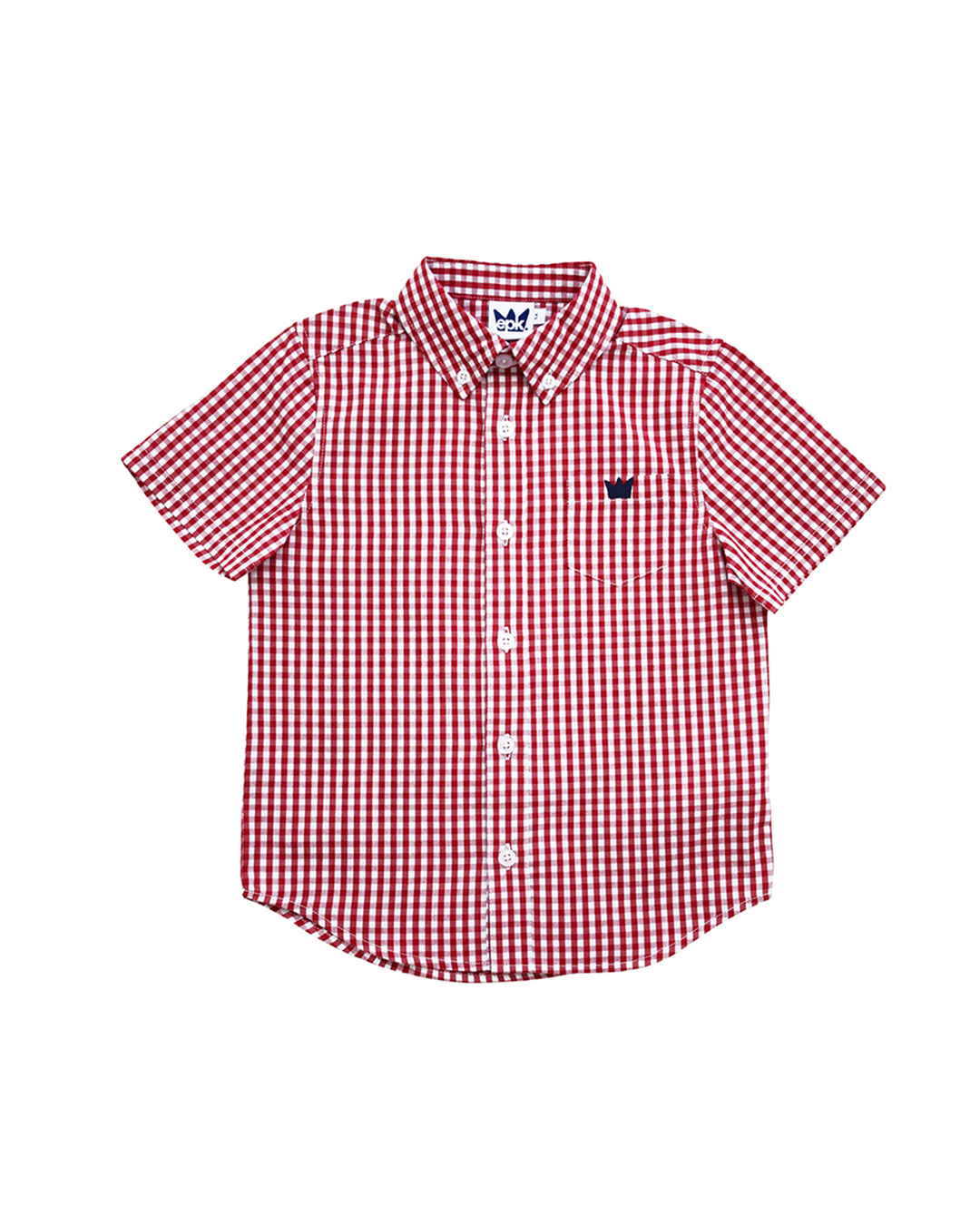 Camisa manga corta, de cuadros roja y blanca