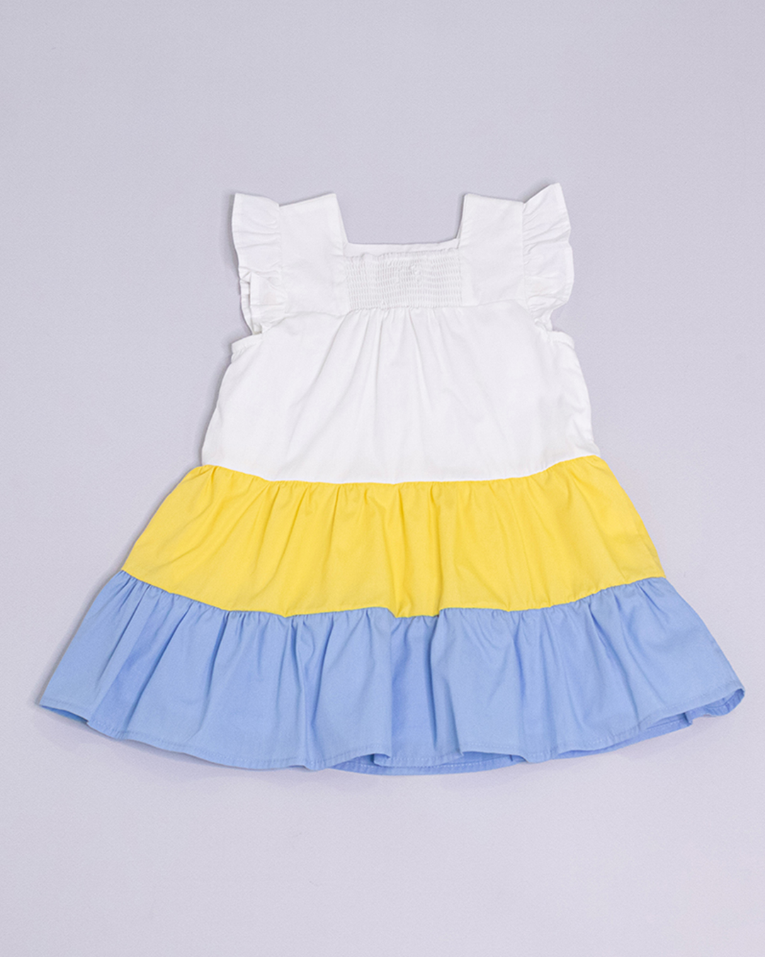 Vestido sin mangas blanco, amarillo y azul
