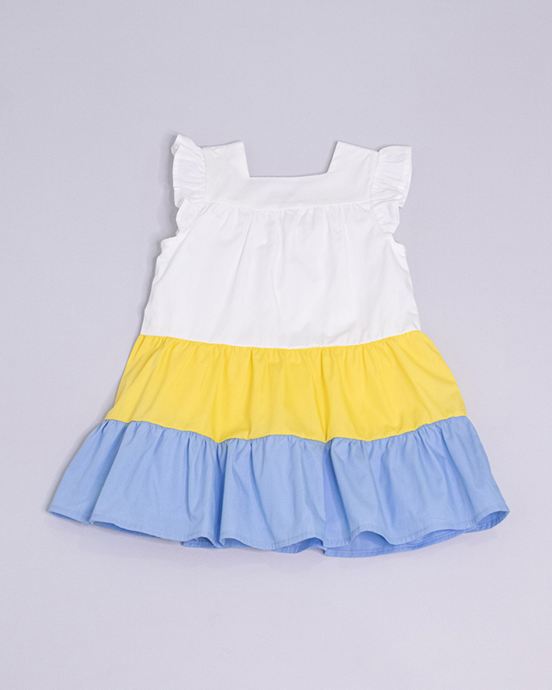 Vestido sin mangas blanco, amarillo y azul