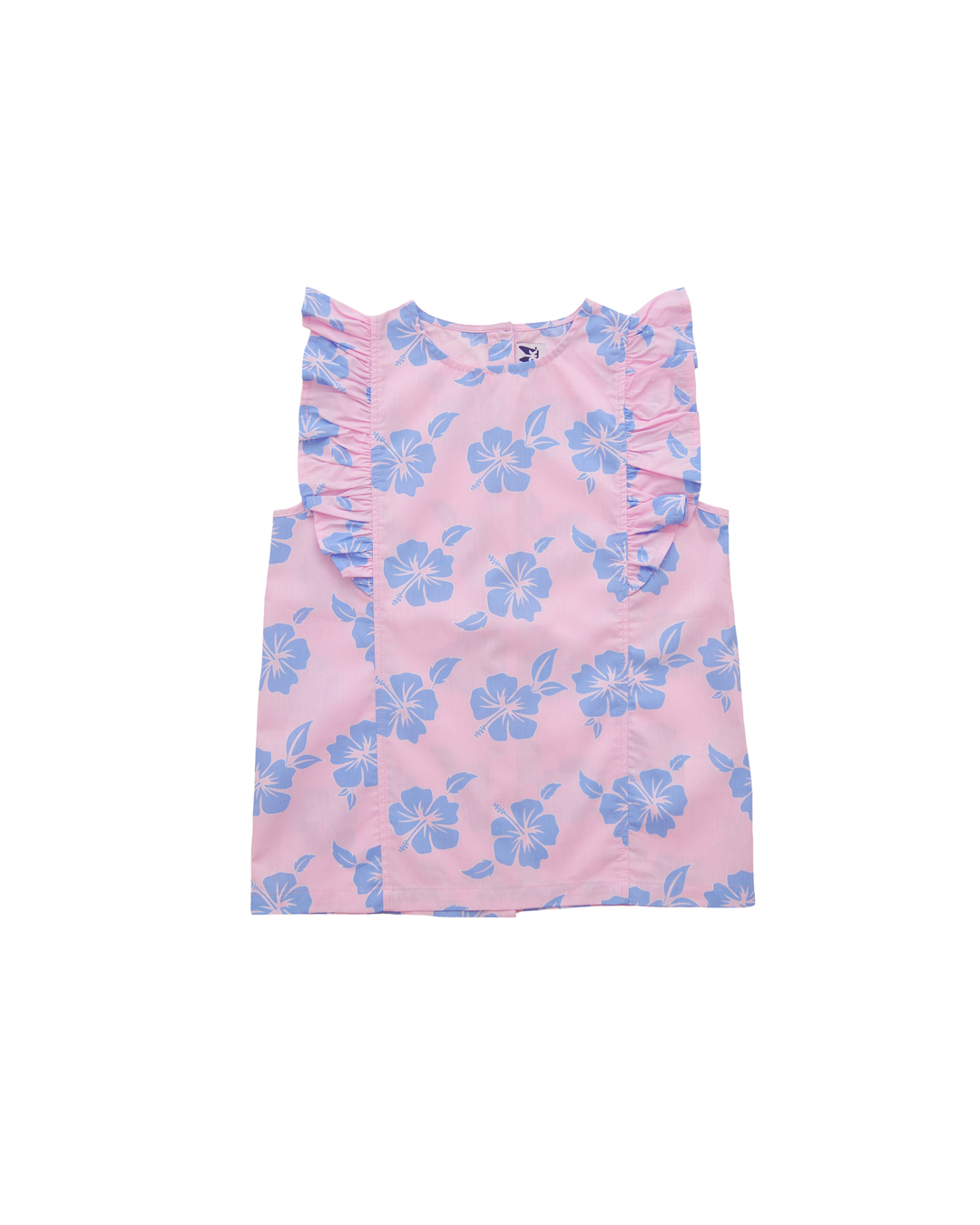 Blusa sin mangas con estampado de flores hawaianas y volante