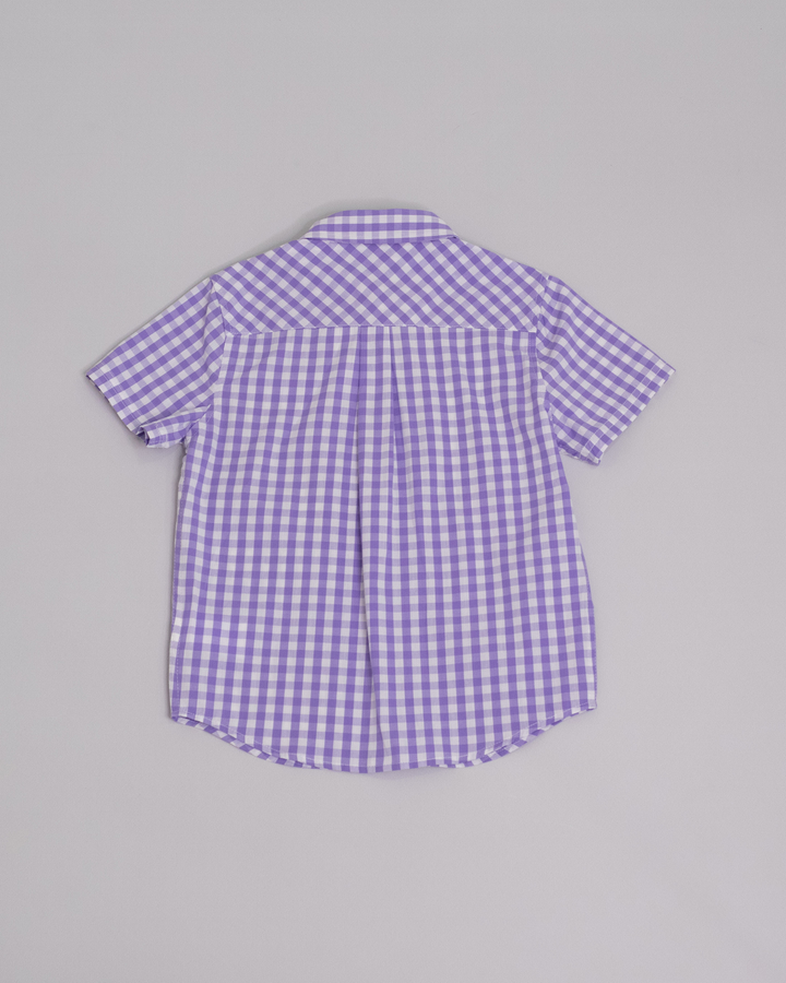 Camisa manga corta de popelina con estampado de vichy morado
