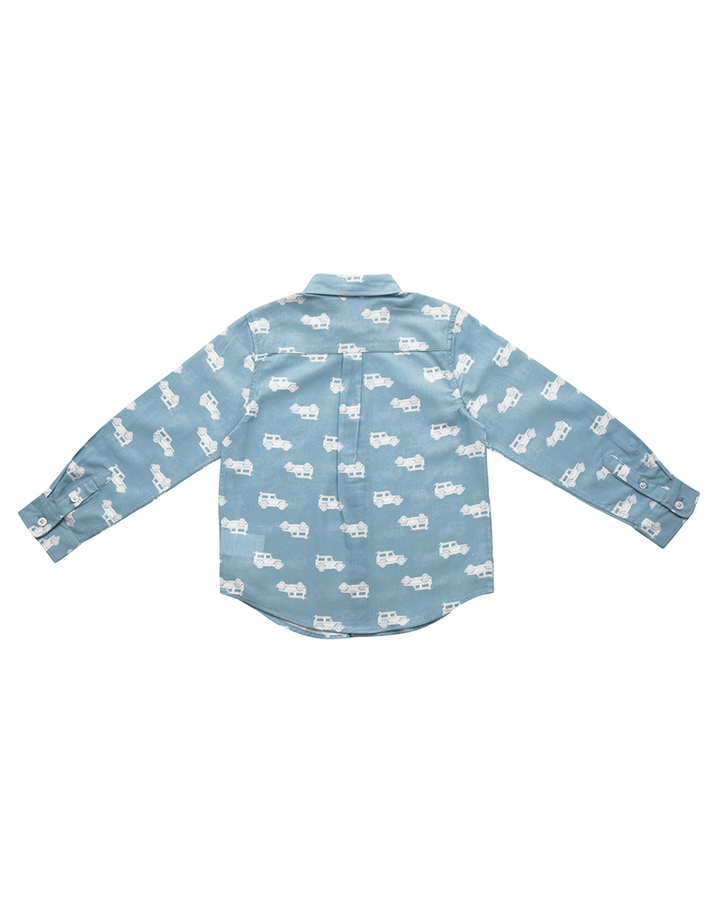 Camisa de chambray con carros blancos