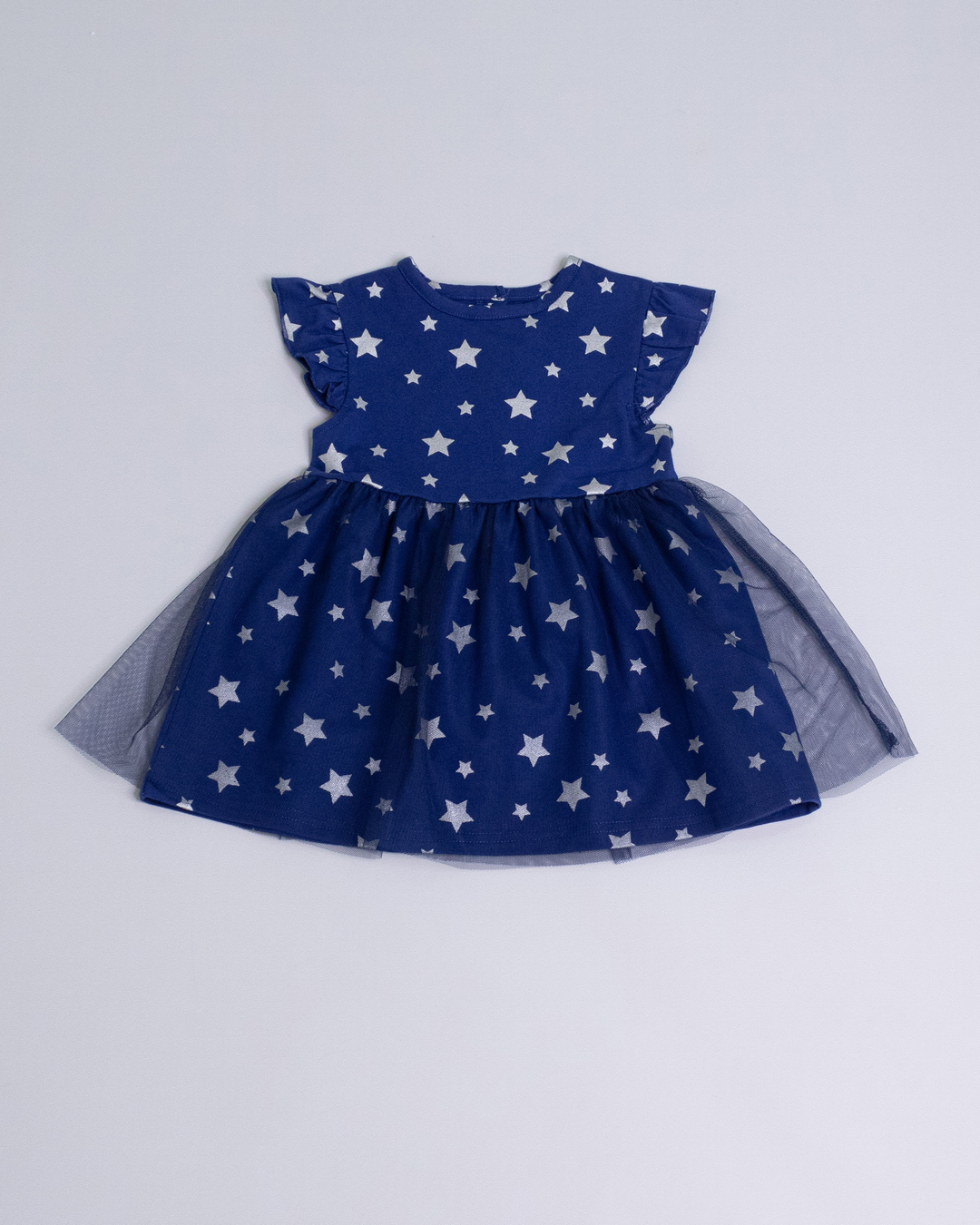 Vestido azul con tull y estrellas plateadas