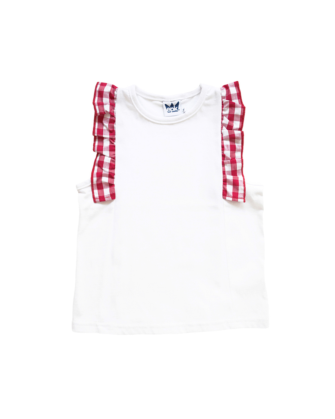 Blusa blanca con mangas en vichy rojo y blanco