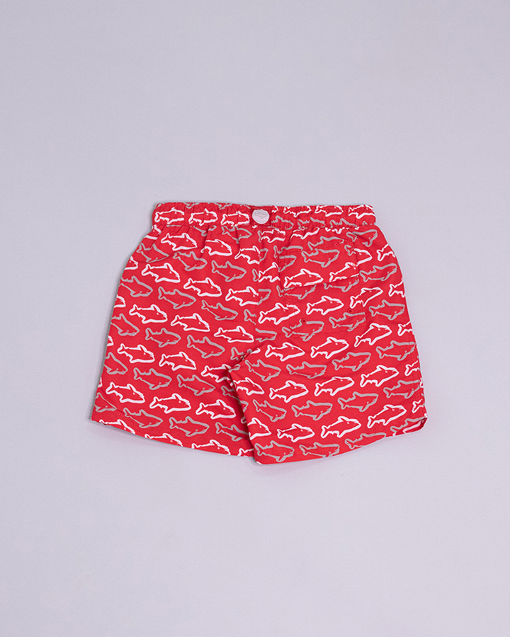 Traje de baño rojo de tiburones blancos y grises para Niño