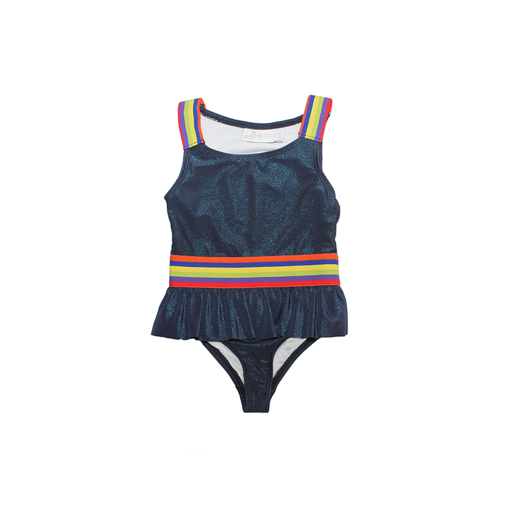 Traje De Baño azul marino con diseño de rayas multicolor para Bebé Niña