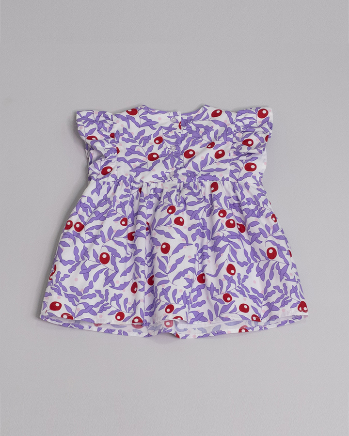Blusa sin mangas de popelina con estampado morado y nido de abeja