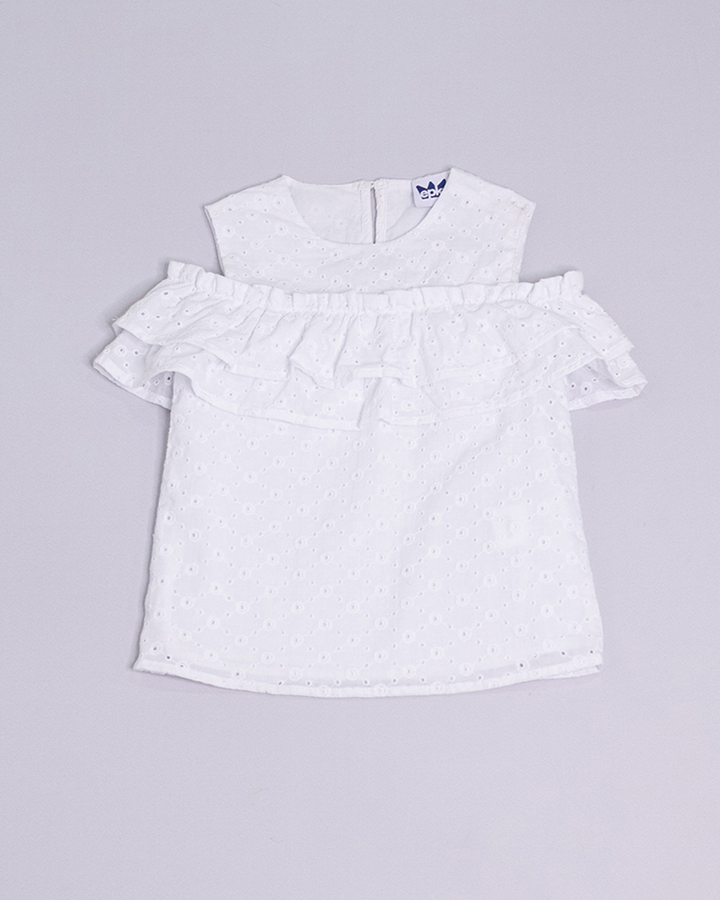 Blusa blanca manga corta con volantes