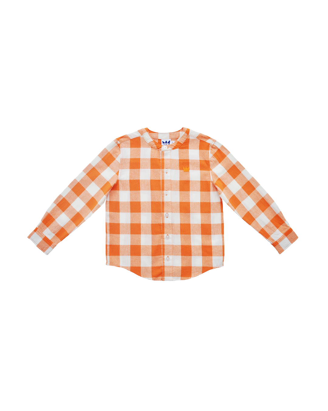 Camisa manga larga de lino con vichy anaranjado