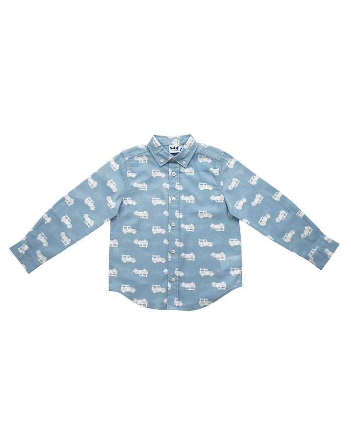 Camisa de chambray con carros blancos
