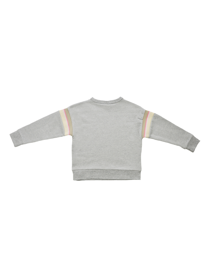 Sweatshirt gris metalizado con ligas multicolor en brazos