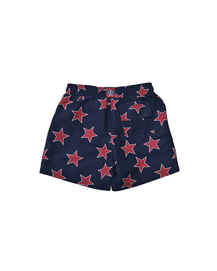 Traje de baño azul marino con estrellas rojas para Niño