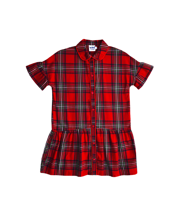 Vestido de botones con estampado escocés rojo
