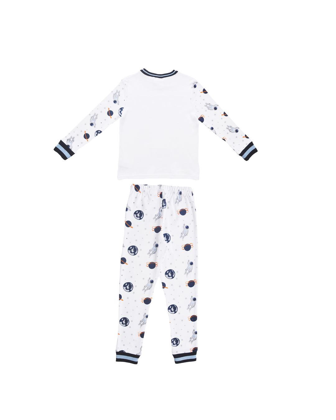 Pijama blanca manga larga con estampado de astronautas y naves