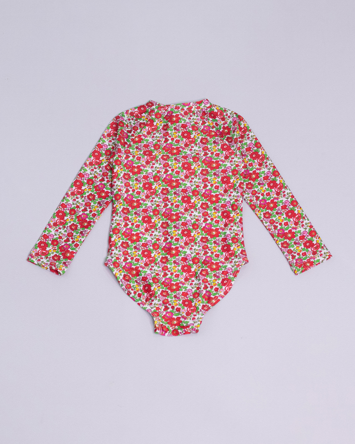 Traje de baño manga larga con estampado de flores multicolor para Bebé Niña