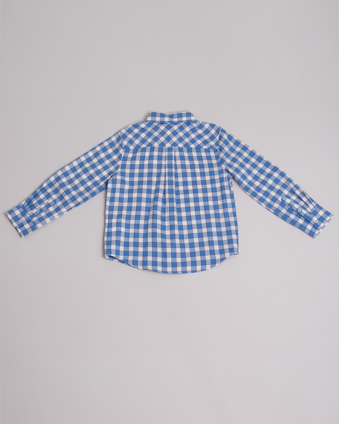 Camisa manga larga de cuadros azules y blancos con detalles marrones