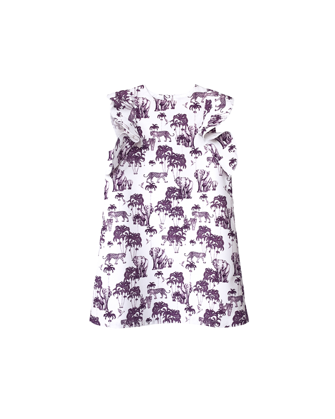 Vestido con estampado morado estilo Toile de Jouy