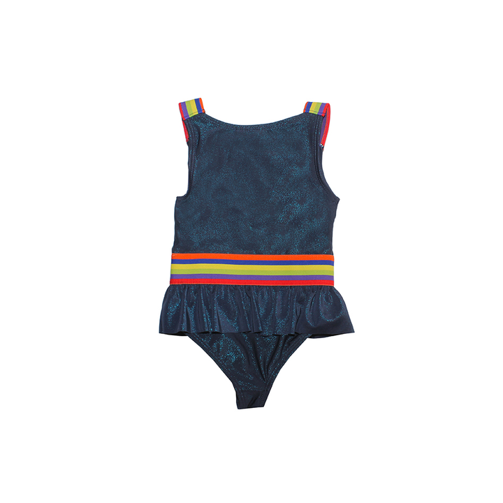 Traje De Baño azul marino con diseño de rayas multicolor para Bebé Niña