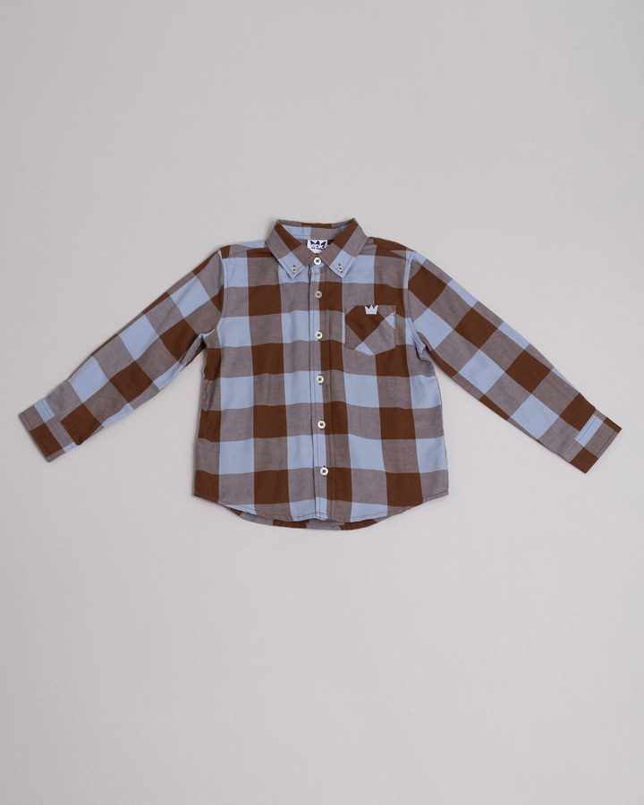 Camisa manga larga de cuadros marrones y azules