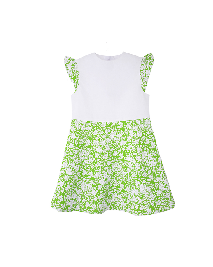 Vestido de piquet verde con flores blancas