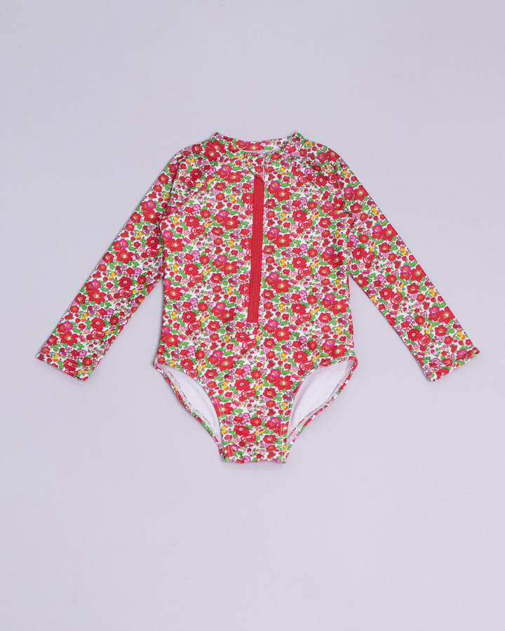 Traje de baño manga larga con estampado de flores multicolor para Bebé Niña