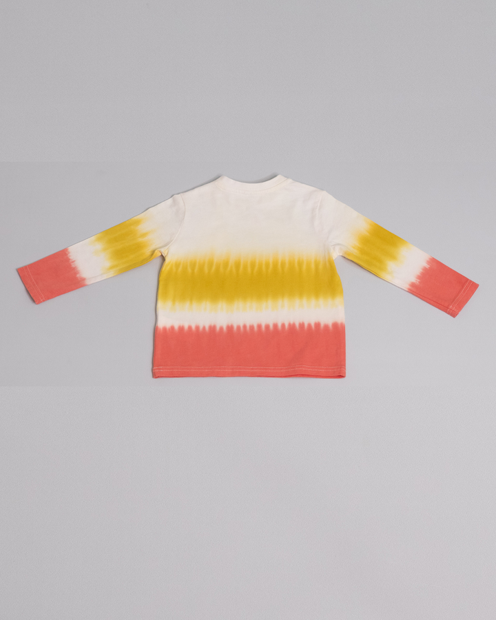 Franela manga larga blanca con tie dye mostaza y guayaba