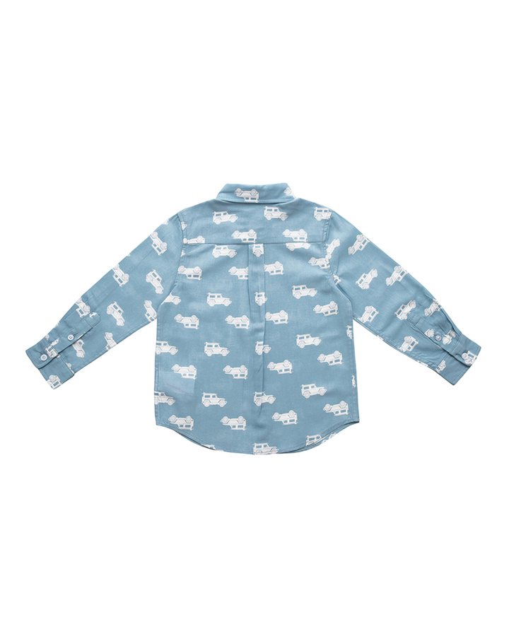 Camisa de chambray con carros blancos