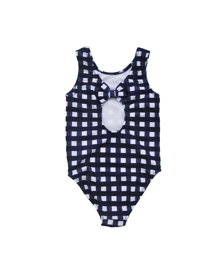 Traje de baño entero de vichy azul marino y blanco para Bebé Niña
