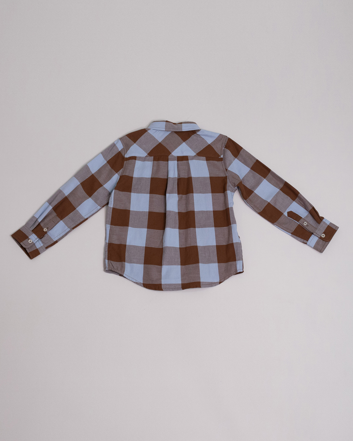 Camisa manga larga de cuadros marrones y azules