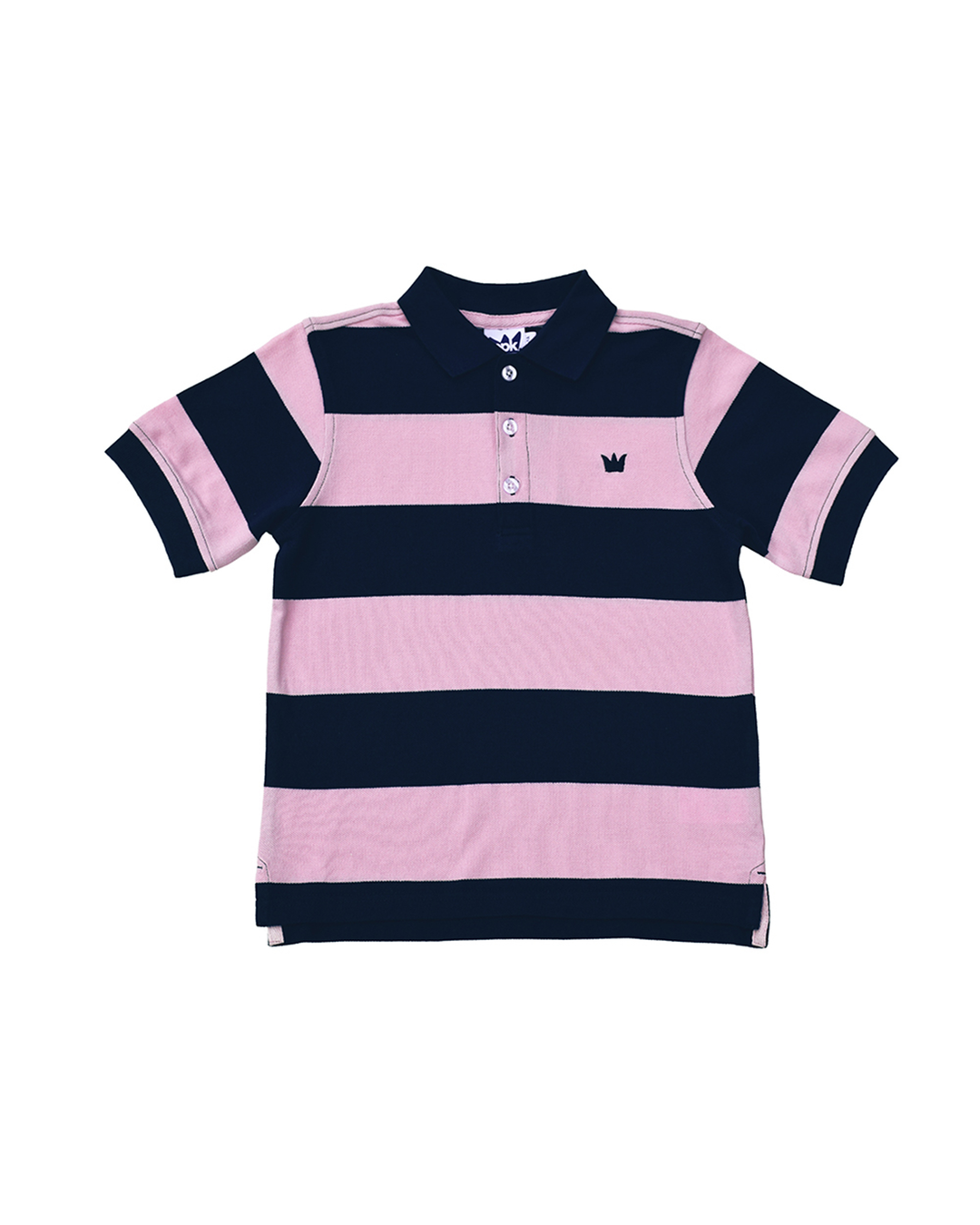 Polo de rayas azul marino y rosadas