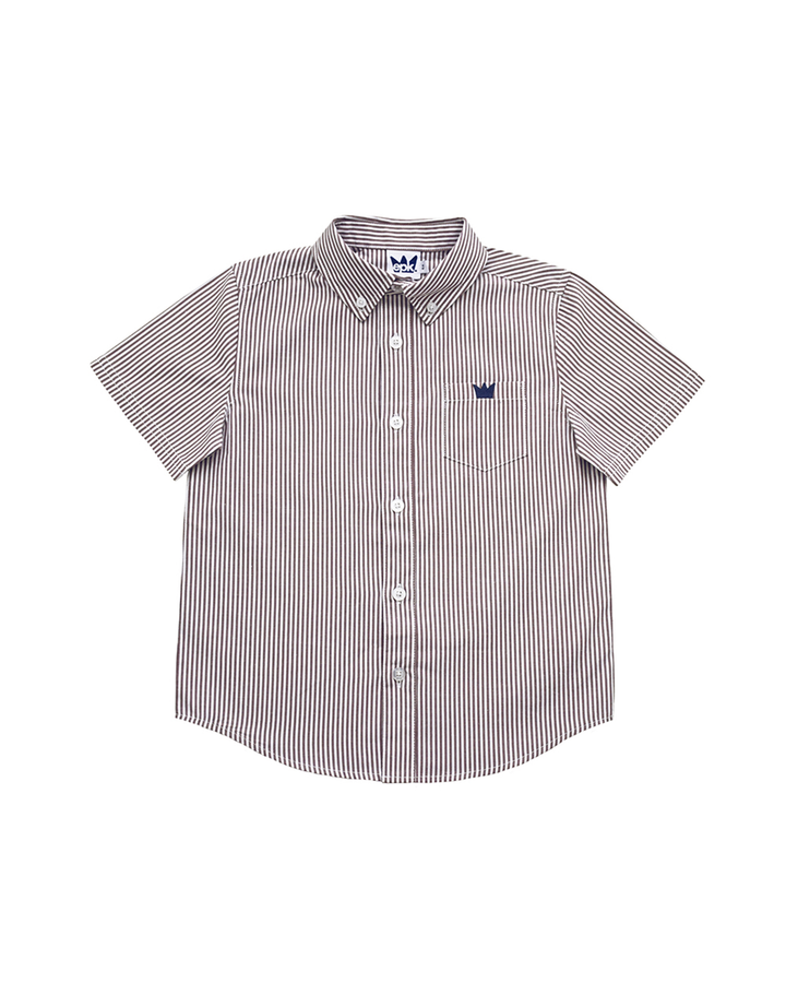 Camisa manga corta, de rayas blancas y berenjena